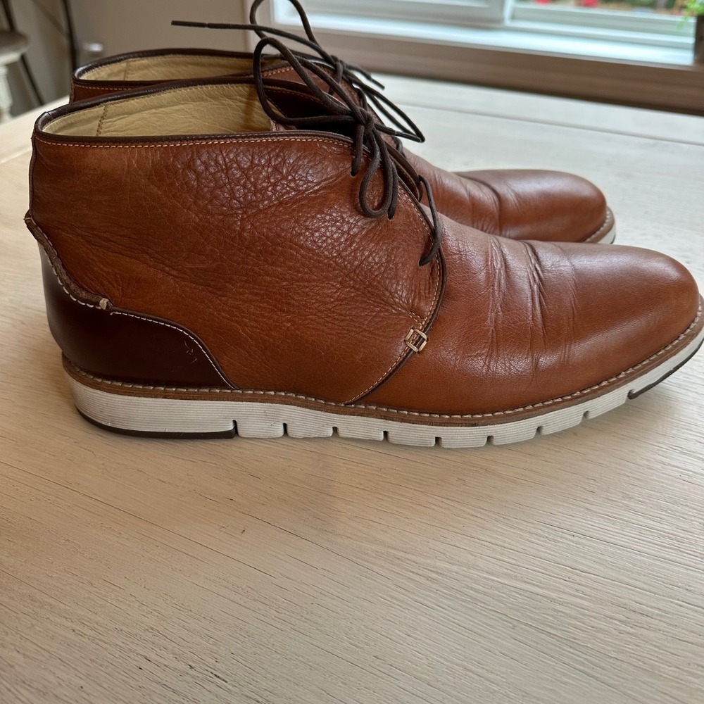 Johnston & Murphy Men's‎ 12M Brown Leather Chukka Boots Sheepskin Made in Brazil